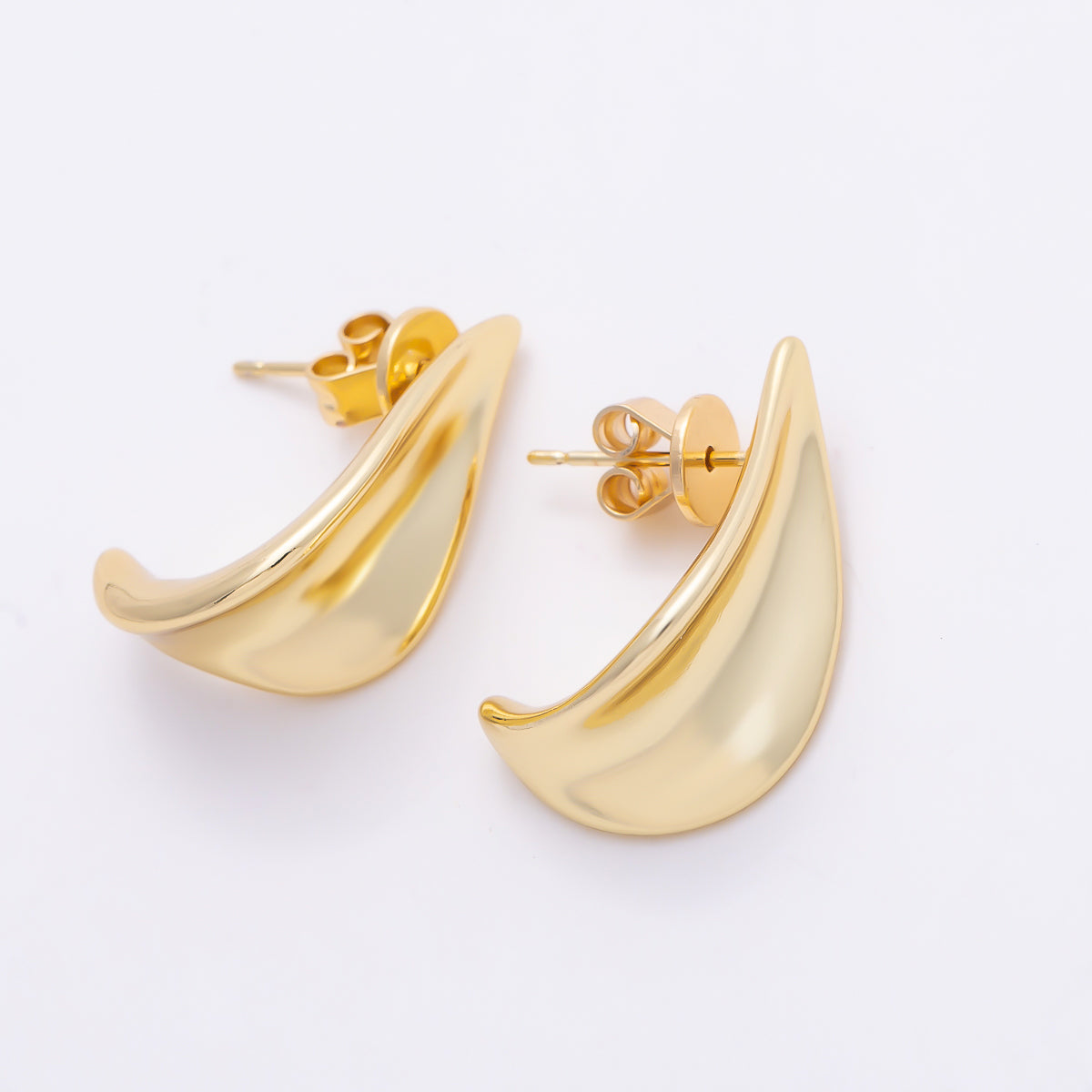 16K Gold Filled 23mm Curved Leaf Statement Stud Earrings | Earrings-00798