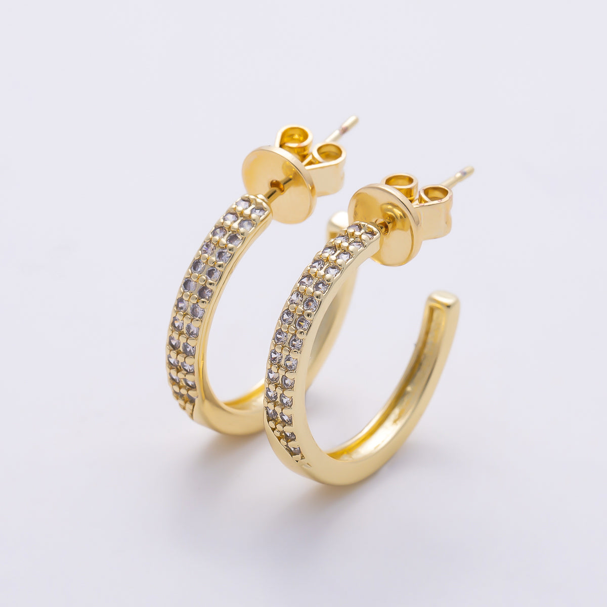 16K Gold Filled 24mm Micro Paved CZ Double Row C-Hoop Earrings | Earrings-00799