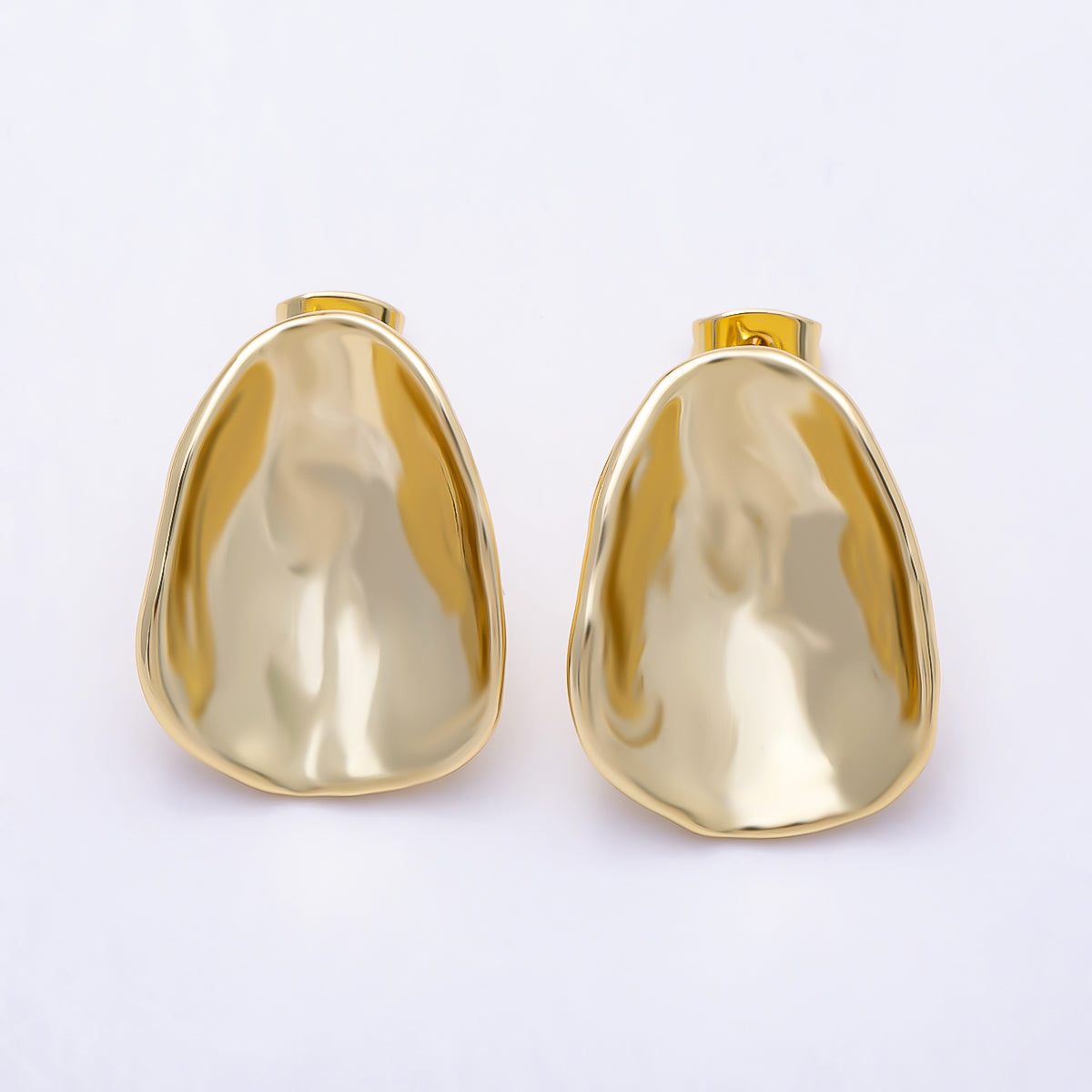 16K Gold Filled 25mm Oval Concave Dome Minimalist Geometric Stud | Earrings-00801