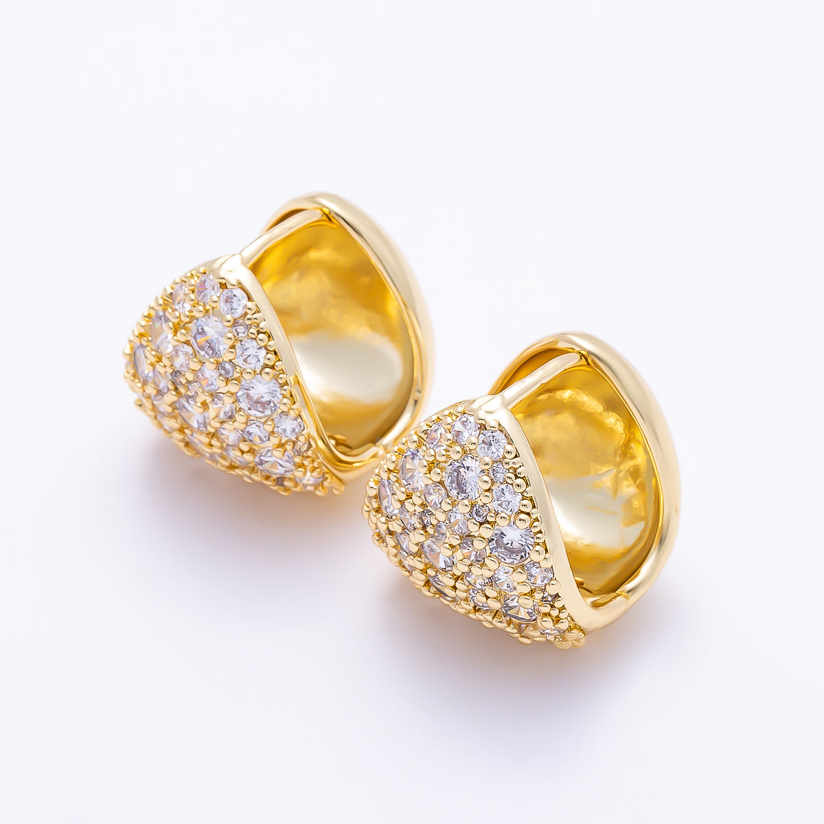 16K Gold Filled 19mm Micro Paved CZ Chunky Triangular Huggie Hoop Earrings | Earrings-00803