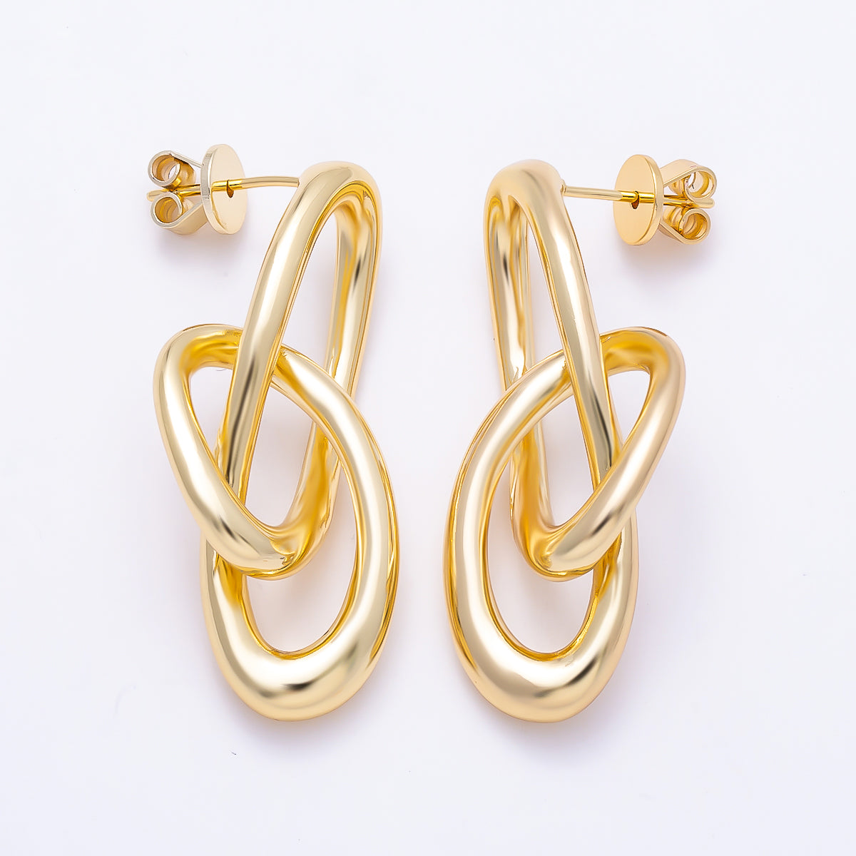 16K Gold Filled 38mm Chunky Interlocking Double Oval Link Drop Earrings | Earrings-00805