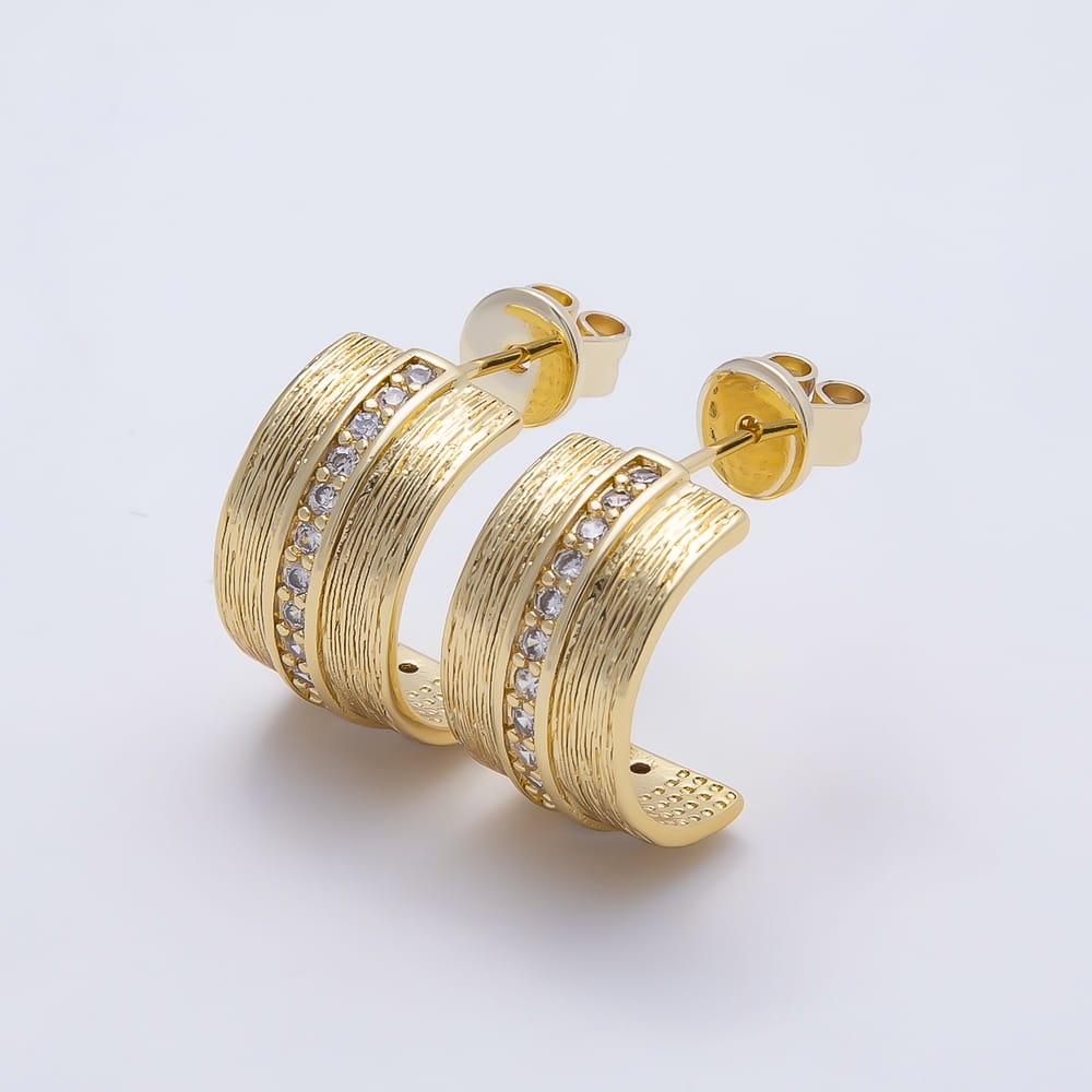 16K Gold Filled 19mm Wide Vertical Brushed Textured C-Hoop Earrings| Earrings-00816