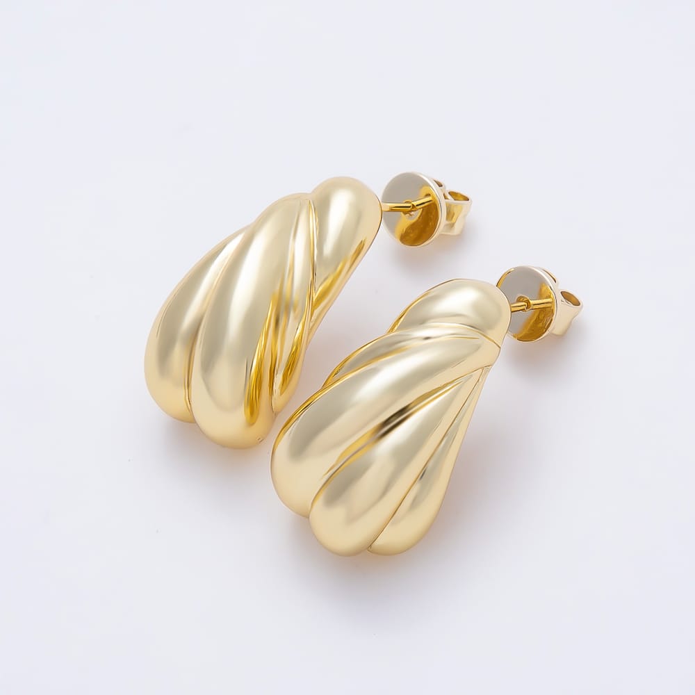 16K Gold Filled 24mm Chunky Tapered Fluted Teardrop C-Hoop Earrings| Earrings-00817
