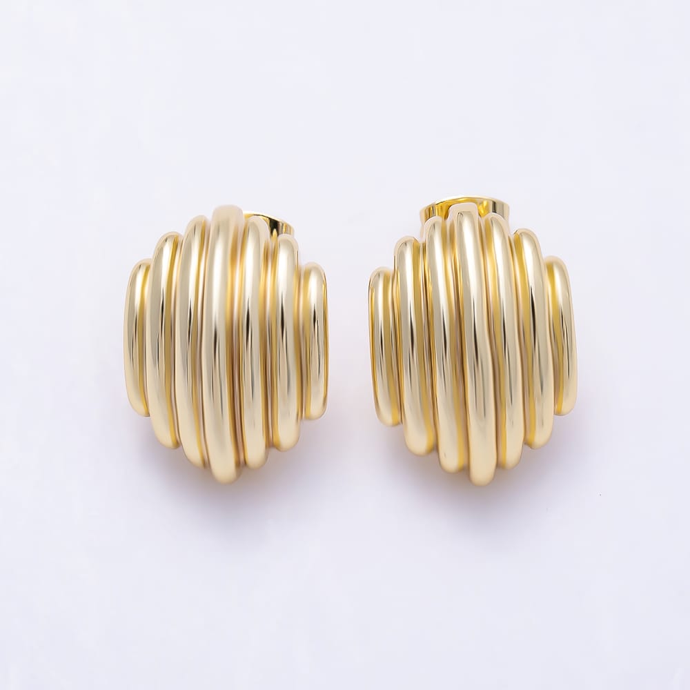 16K Gold Filled 21mm Corrugated Ribbed Statement C-Hoop Earrings| Earrings-00818
