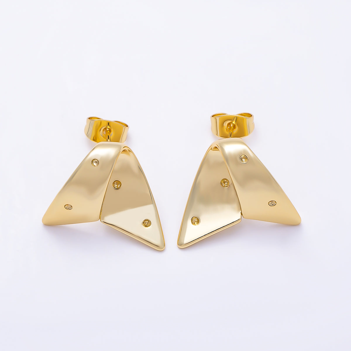 16K Gold Filled 19mm Modern Curved Geometric Folded Ribbon Stud Earrings | Earrings-00819