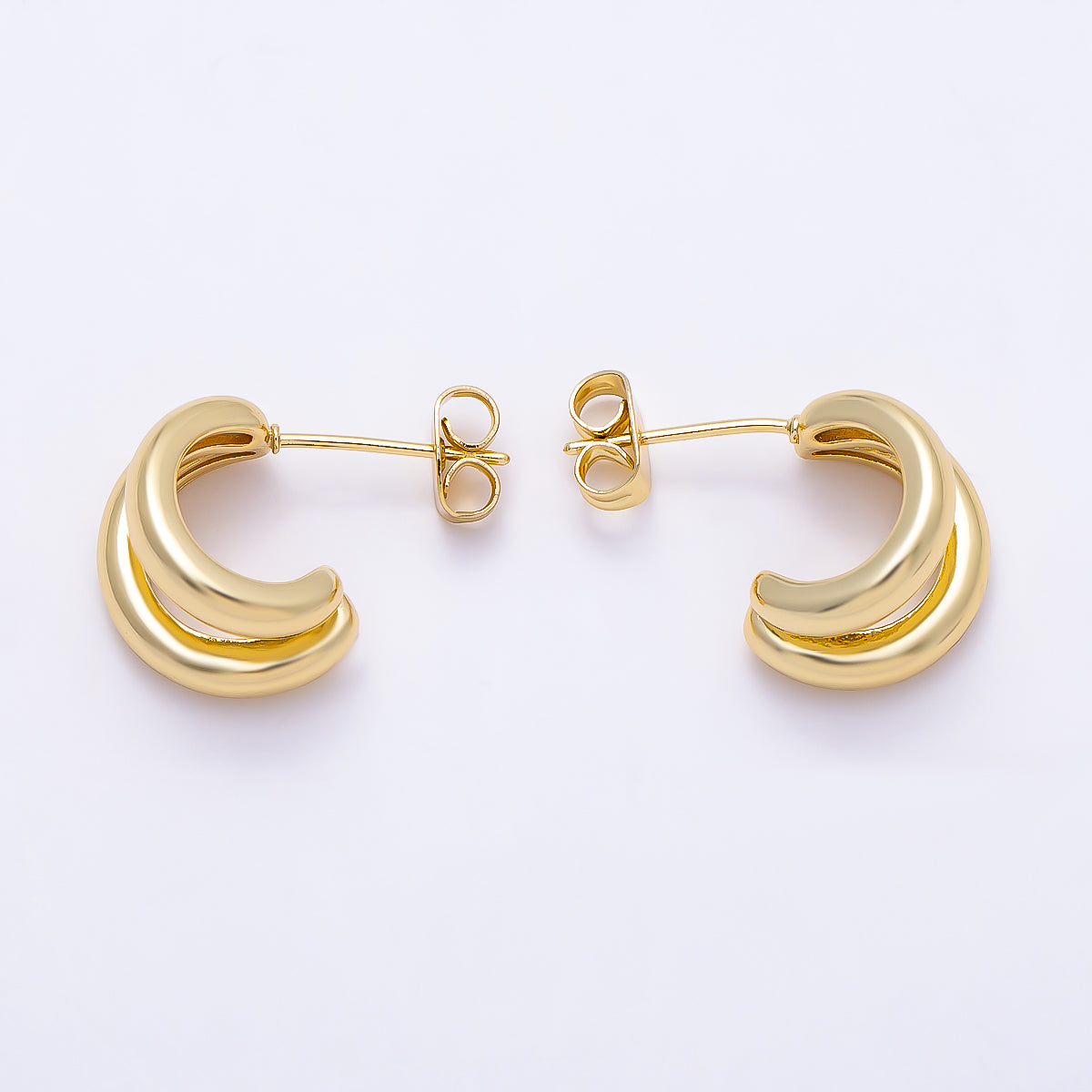 16K Gold Filled 20mm Chunky Double Row C-Hoop Earrings | Earrings-00821