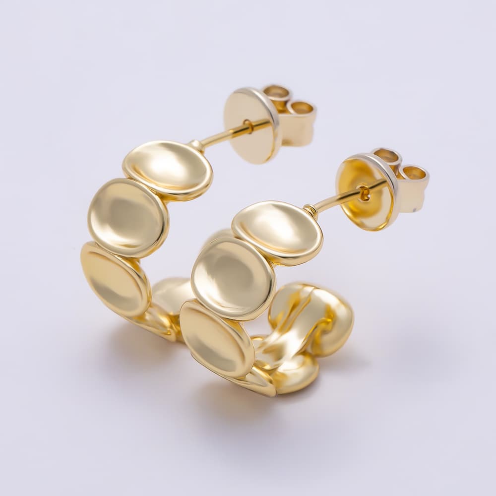 16K Gold Filled 22mm Stacked Oval Disc Pebble C-Hoop Earrings| Earrings-00823