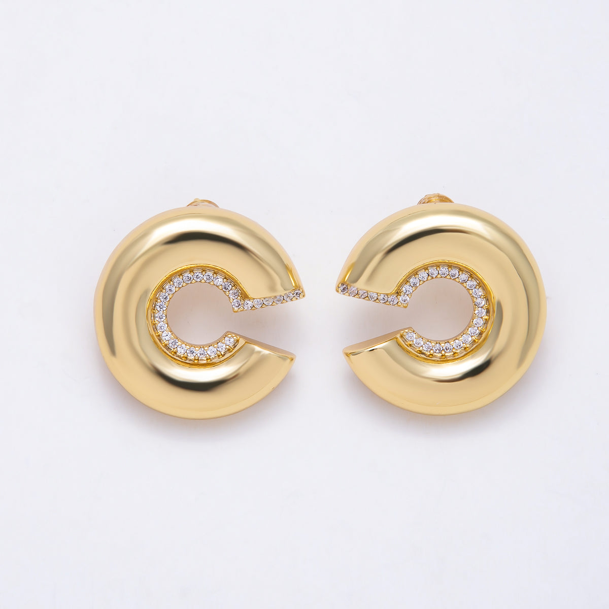 16K Gold Filled 26mm Simple Plain Chunky C-Hoop Earrings | Earrings-00827 - Earrings-00828