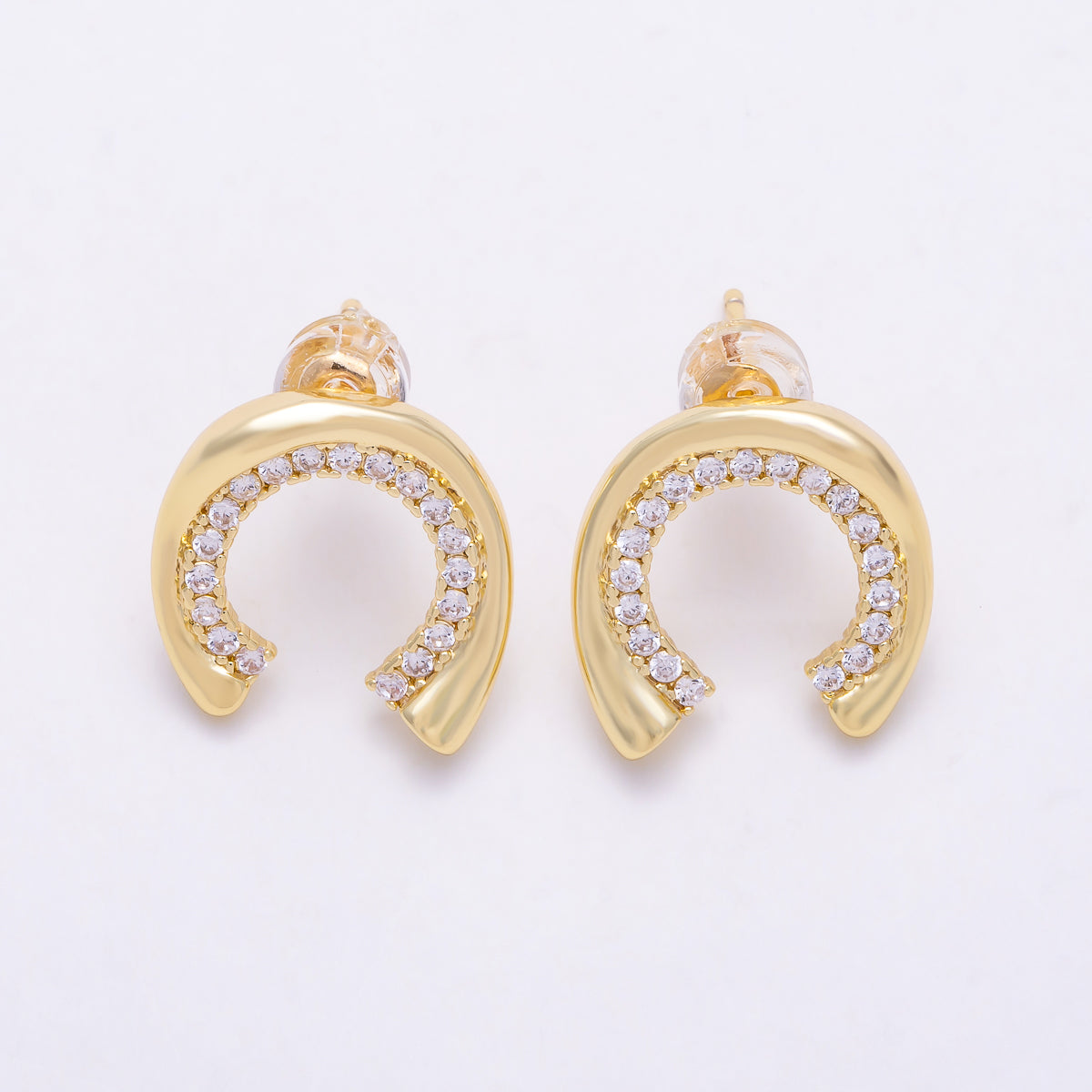 16K Gold Filled 14mm Horseshoe Curved Open U Shaped Hoop Earrings | Earrings-00829 - Earrings-00830