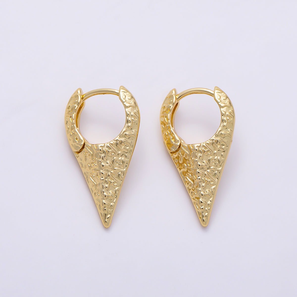 16K Gold Filled 24mm Hammered Pointed V-Shape Hoop Earrings in Gold & Silver | Earrings-00841 - Earrings-00842