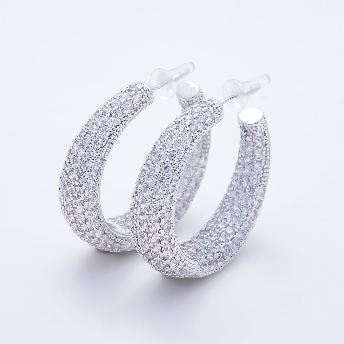 16K Gold Filled 33mm Micro Paved CZ Chunky Open Hoop Earrings in Gold & Silver | Earrings-00849 - Earrings-00850