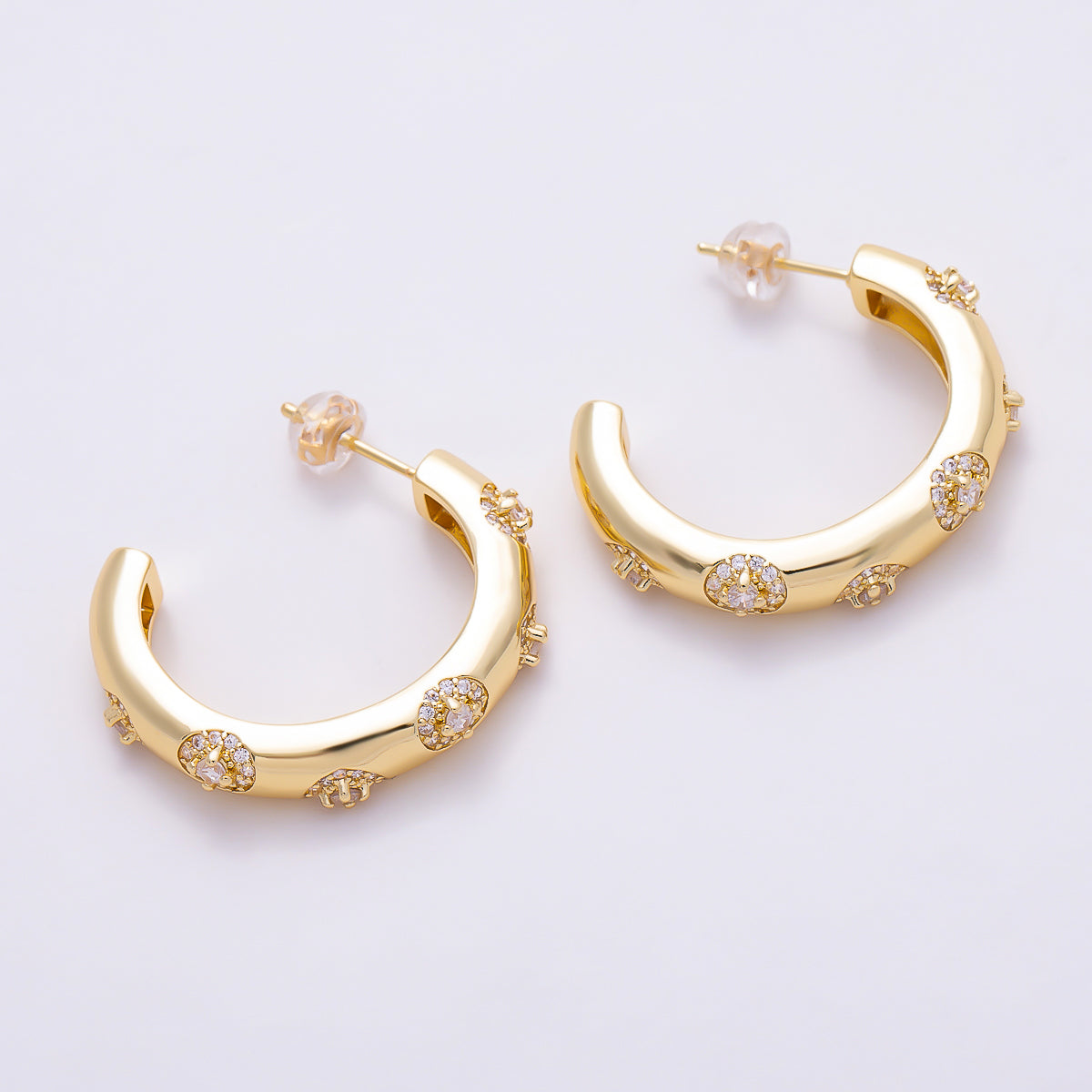 16K Gold Filled 29mm Starburst CZ Chunky Open Hoop Earrings in Gold & Silver | Earrings-00854 - Earrings-00855