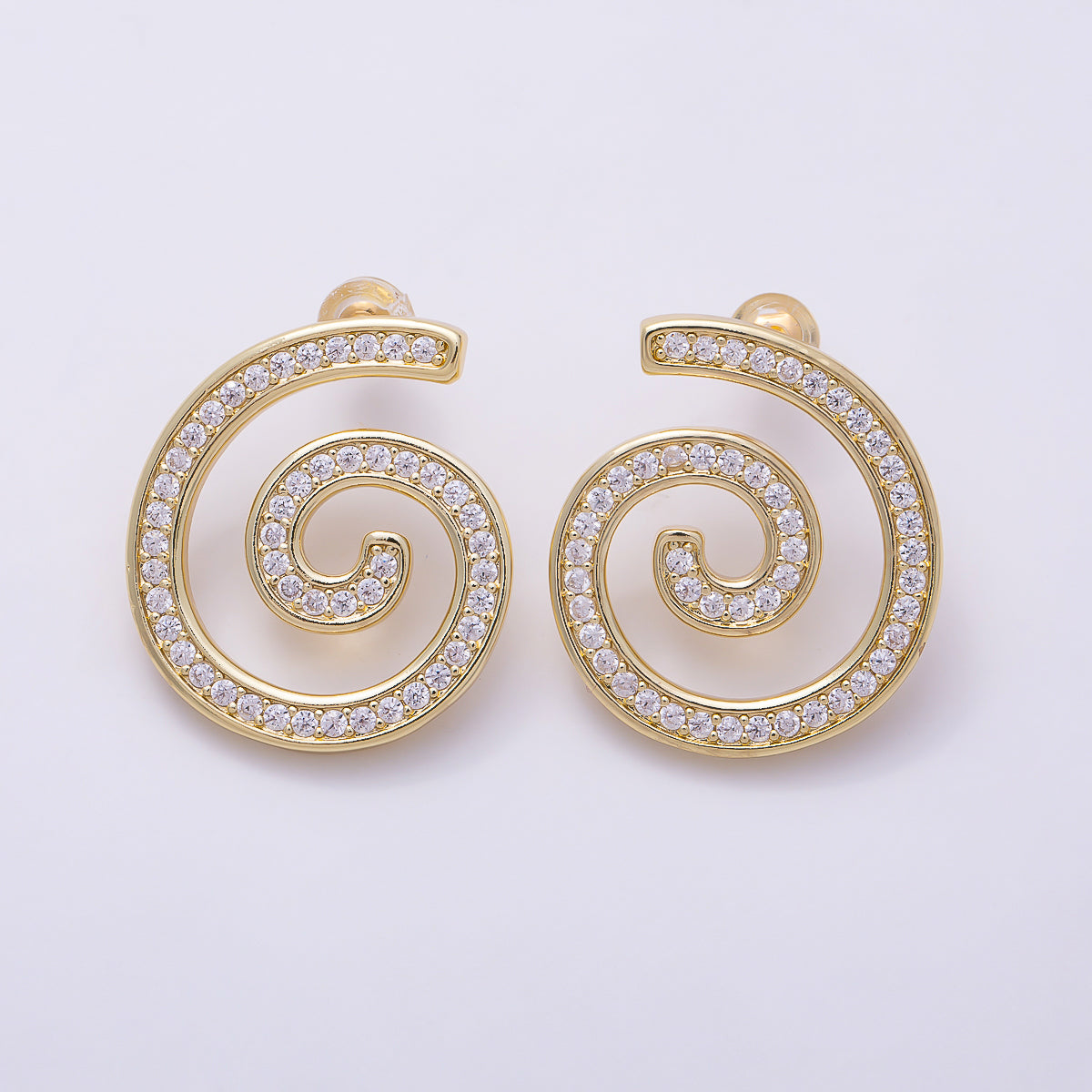 16K Gold Filled 24mm Micro Paved CZ Spiral Swirl Open Stud Earrings in Gold & Silver | Earrings-00858 - Earrings-00859