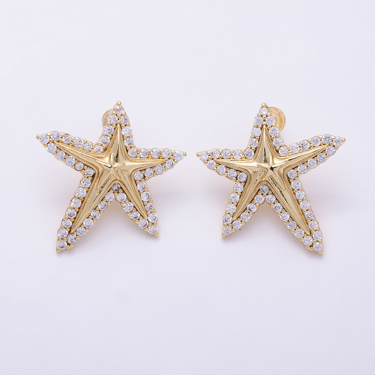 16K Gold Filled 29mm Micro Paved CZ Pentagram Statement Stud Earrings in Gold & Silver | Earrings-00866 - Earrings-00867