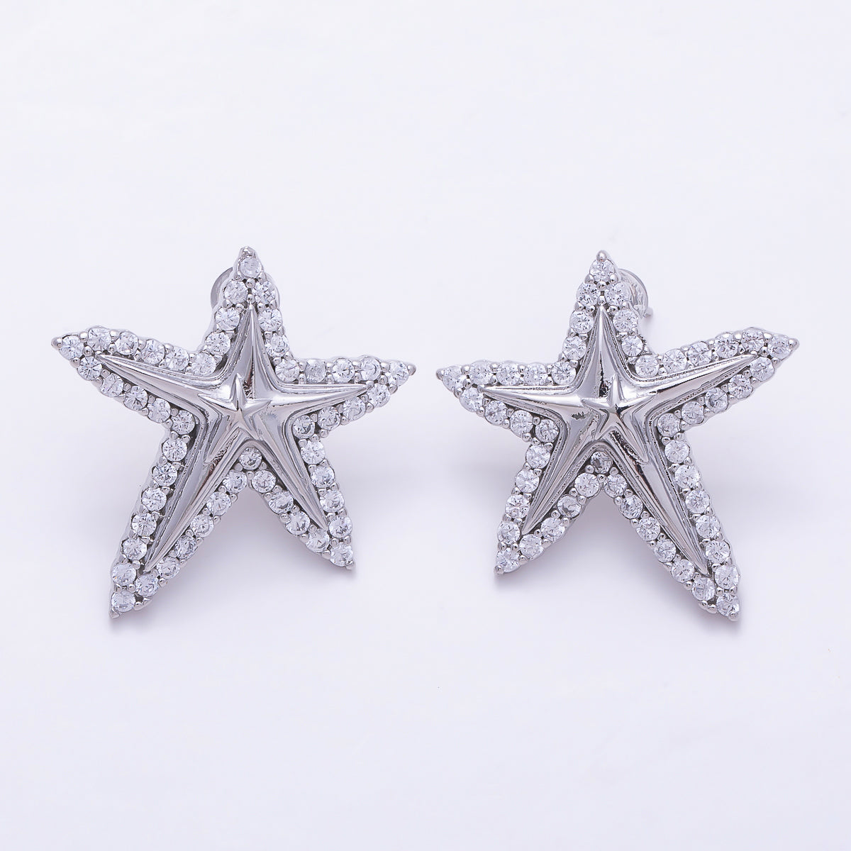 16K Gold Filled 29mm Micro Paved CZ Pentagram Statement Stud Earrings in Gold & Silver | Earrings-00866 - Earrings-00867