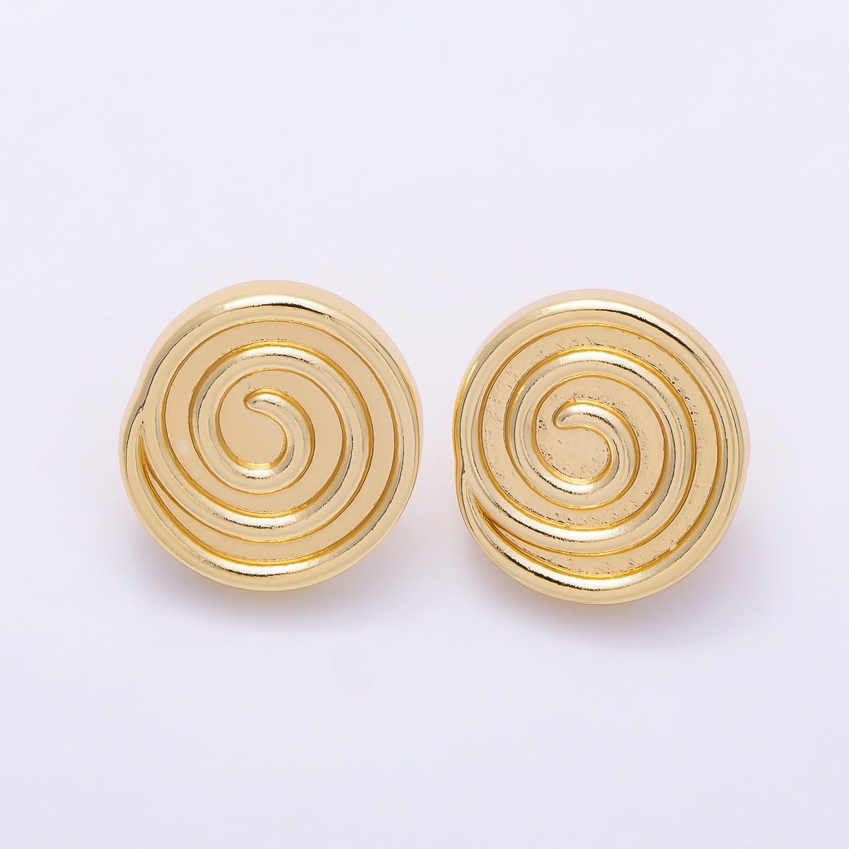 16K Gold Filled 20mm Plain Concentric Spiral Swirl Dome Statement Stud Earrings in Gold & Silver | Earrings-00868 - Earrings-00869