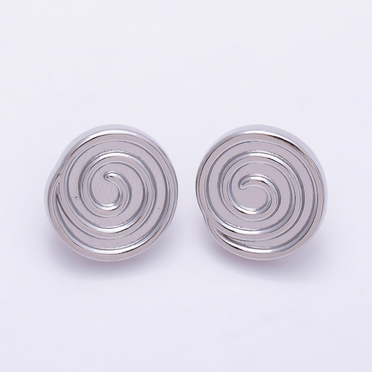 16K Gold Filled 20mm Plain Concentric Spiral Swirl Dome Statement Stud Earrings in Gold & Silver | Earrings-00868 - Earrings-00869