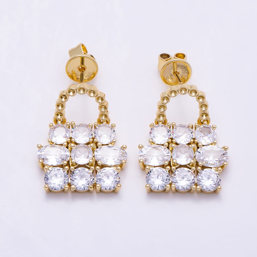 16K Gold Filled 22mm Clear Multi Cut CZ Luxury Handbag Stud Earrings| Earrings-00872 - Earrings-00873