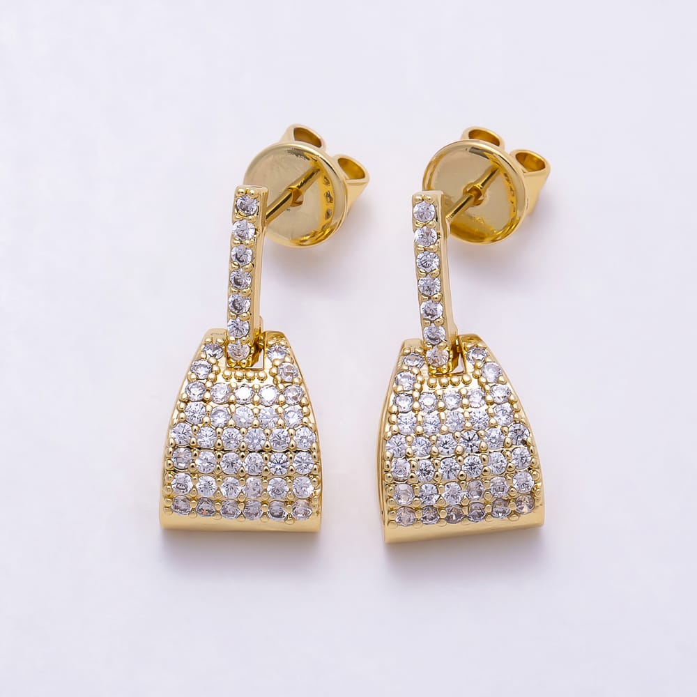 16K Gold Filled 18mm Clear Micro Paved CZ Handbag Tote Bag Stud Earrings| Earrings-00880 - Earrings-00881
