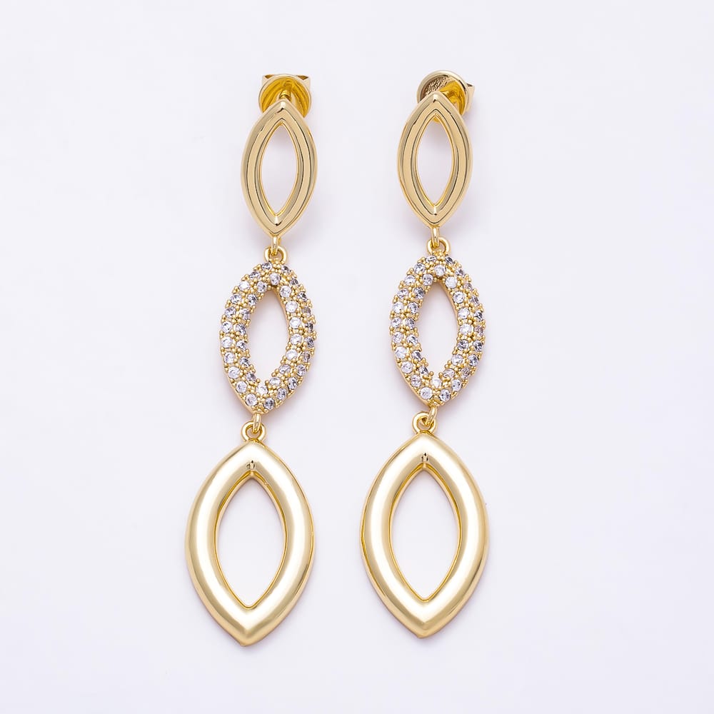 16K Gold Filled 65mm 3-Tier Marquise Micro Paved CZ Drop Stud Earrings| Earrings-00884 - Earrings-00885