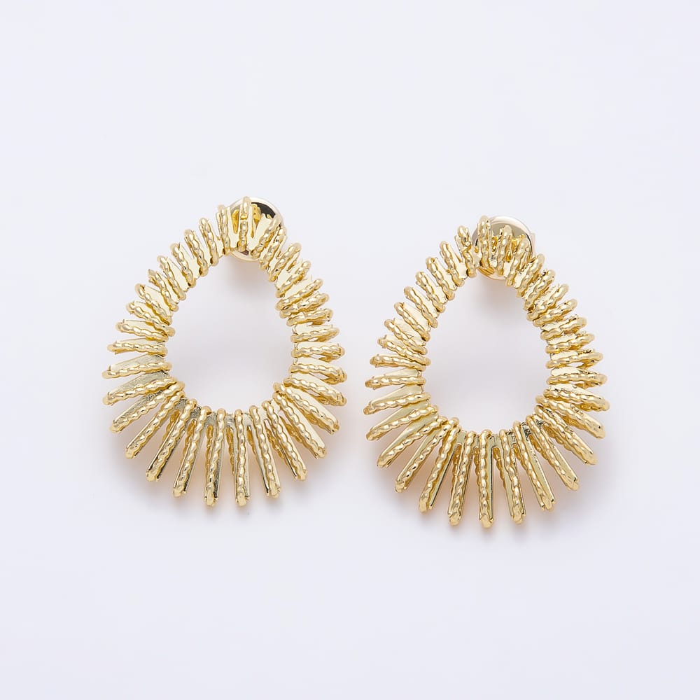 16K Gold Filled 29mm Sunburst Ribbed Wire Teardrop Open Hoop Earrings| Earrings-00894