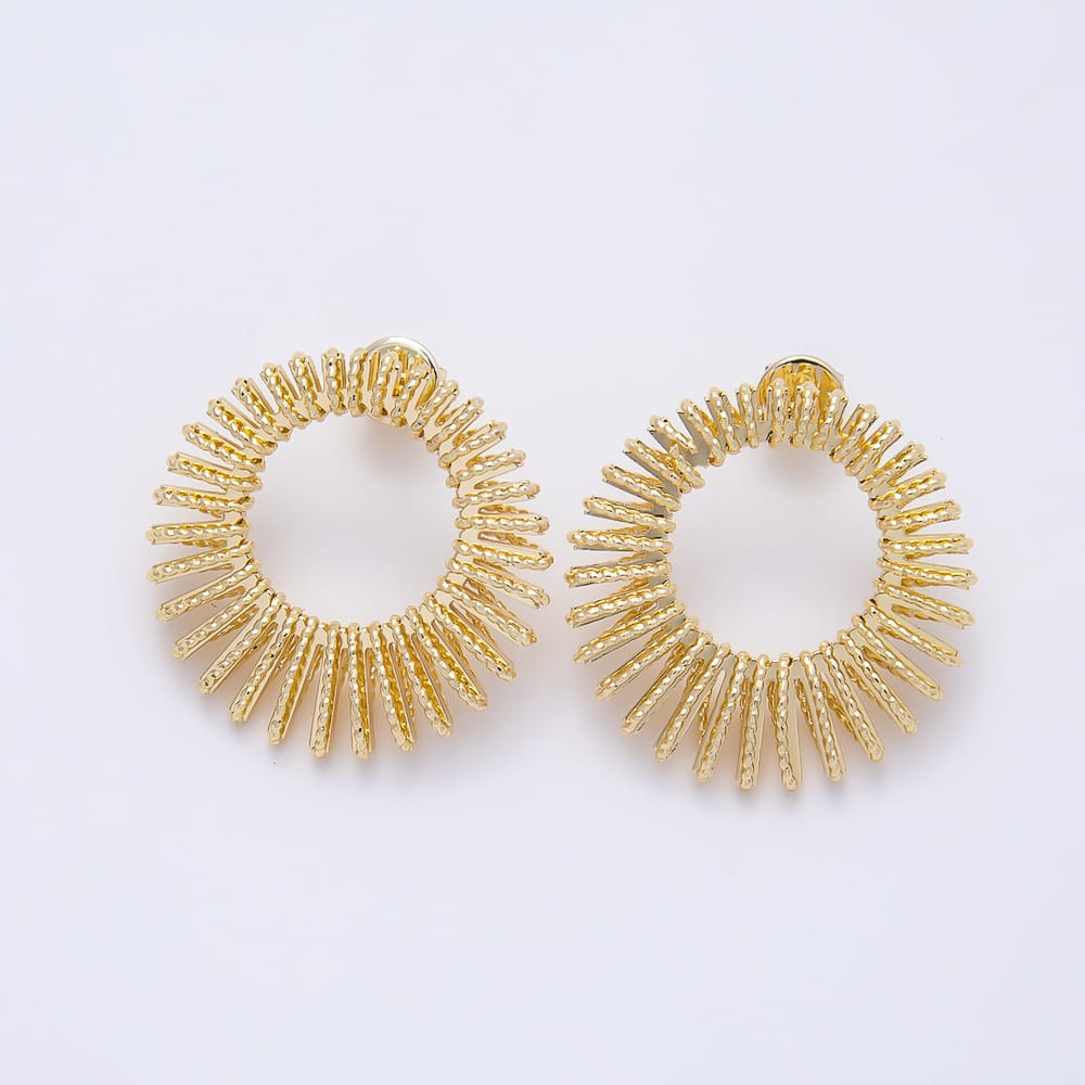 16K Gold Filled 28mm Sunburst Round Ribbed Open Stud Earrings| Earrings-00895