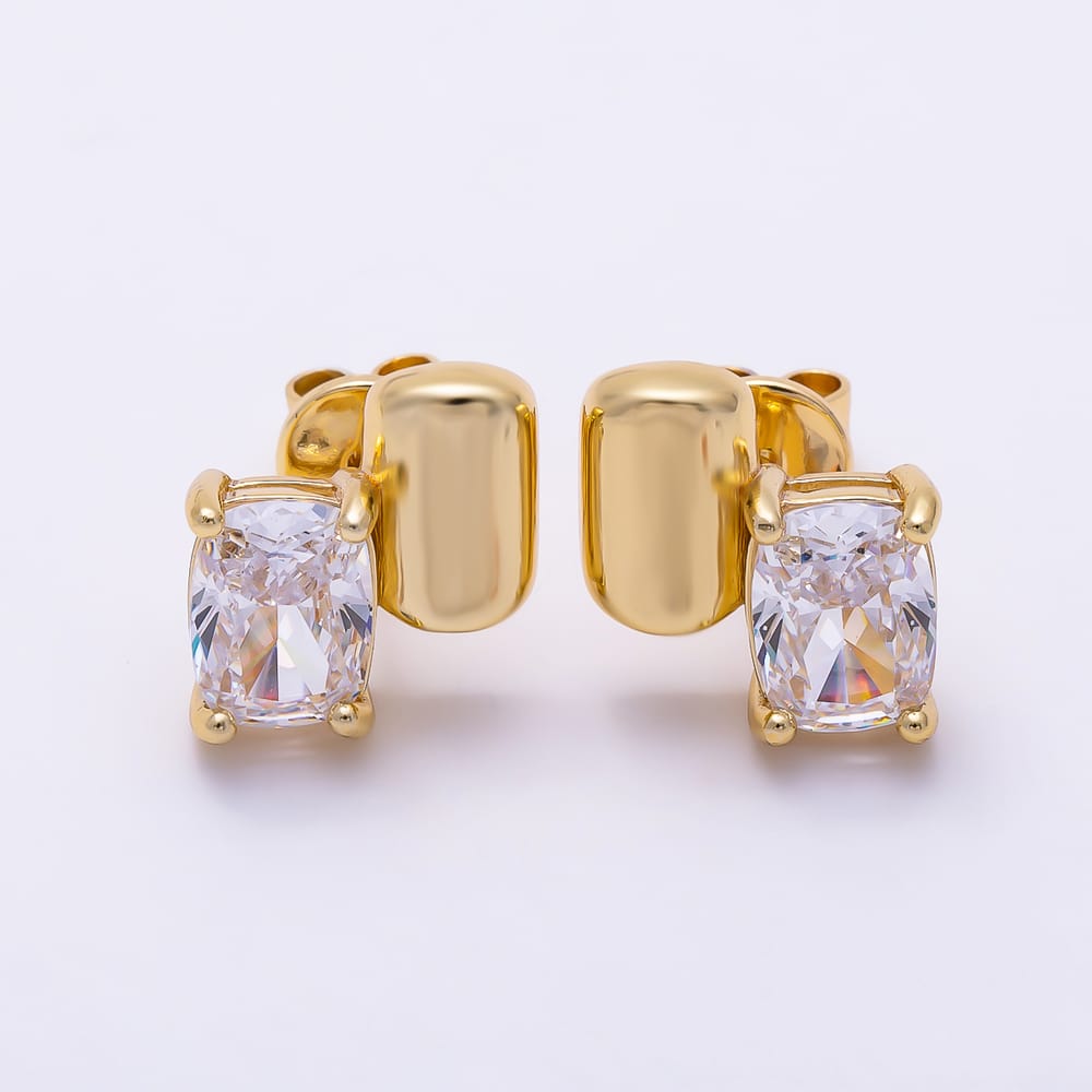 16K Gold Filled 16mm Rectangle Colorful Radiant Cut CZ Solitaire Stud Earrings| Earrings-00898 - Earrings-00902