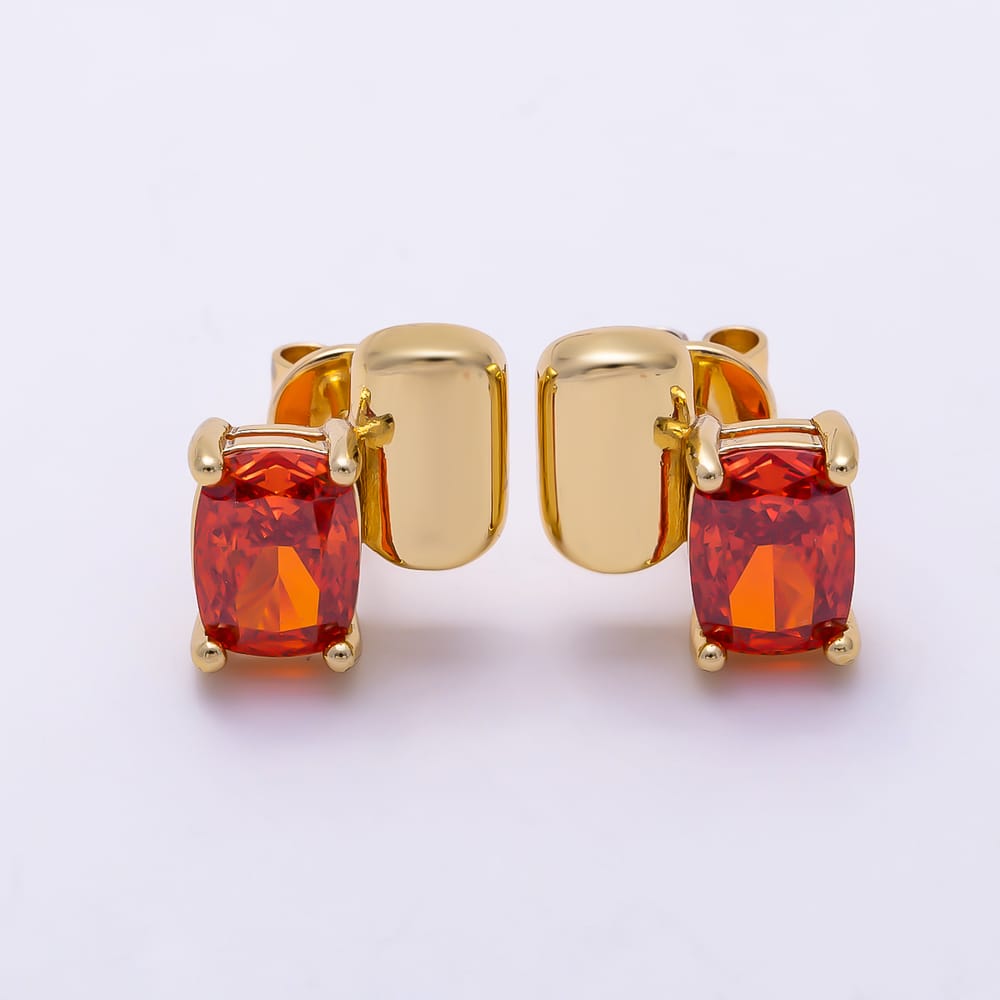 16K Gold Filled 16mm Rectangle Colorful Radiant Cut CZ Solitaire Stud Earrings| Earrings-00898 - Earrings-00902