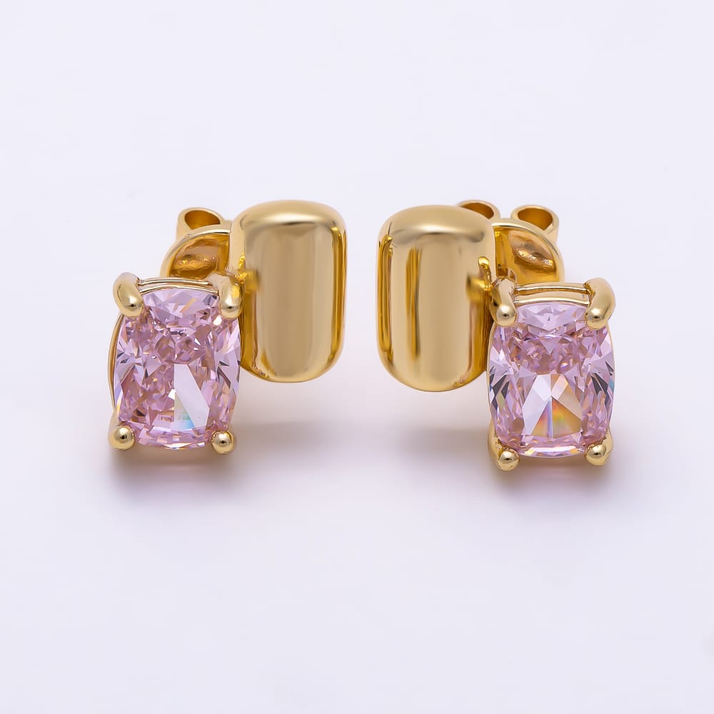 16K Gold Filled 16mm Rectangle Colorful Radiant Cut CZ Solitaire Stud Earrings| Earrings-00898 - Earrings-00902