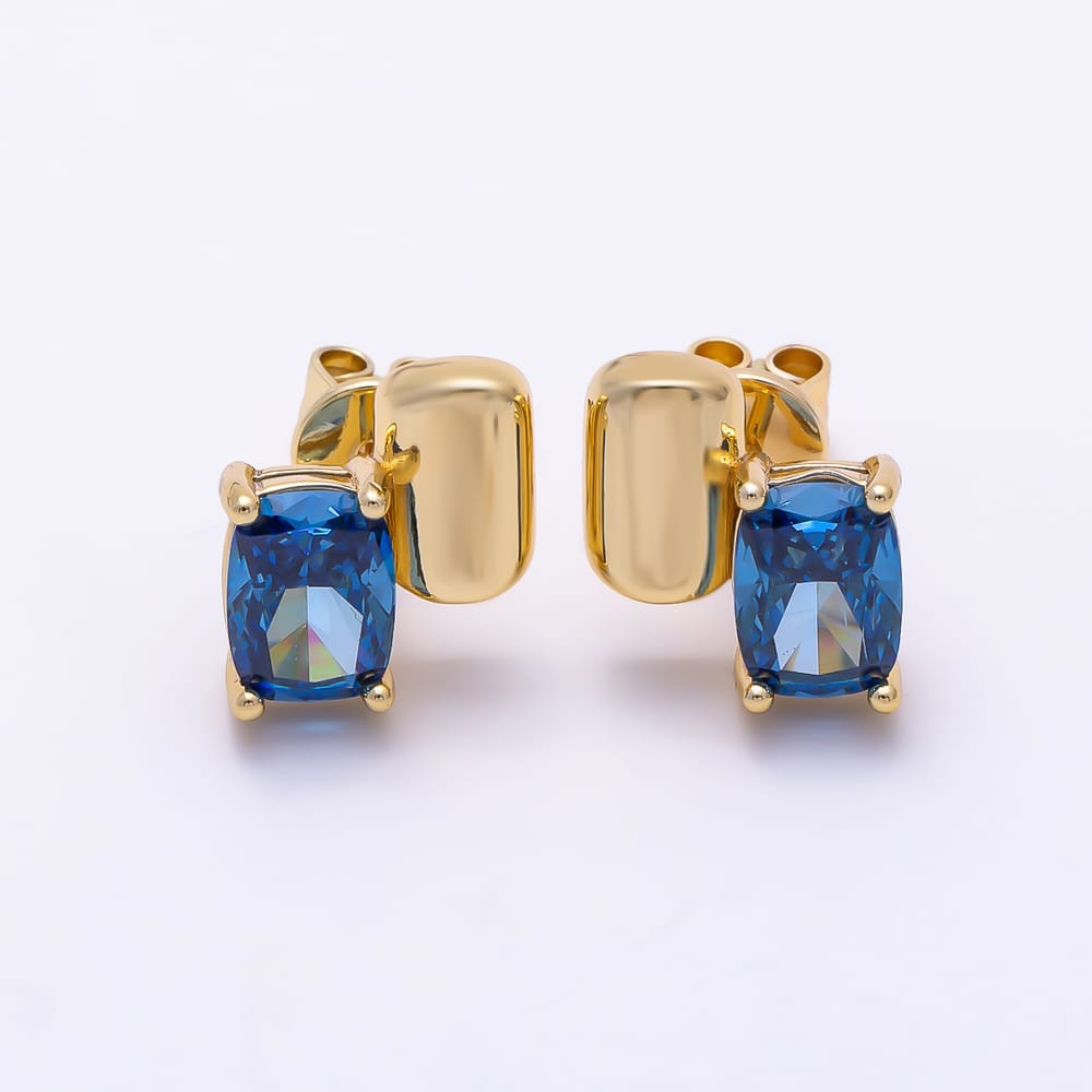 16K Gold Filled 16mm Rectangle Colorful Radiant Cut CZ Solitaire Stud Earrings| Earrings-00898 - Earrings-00902