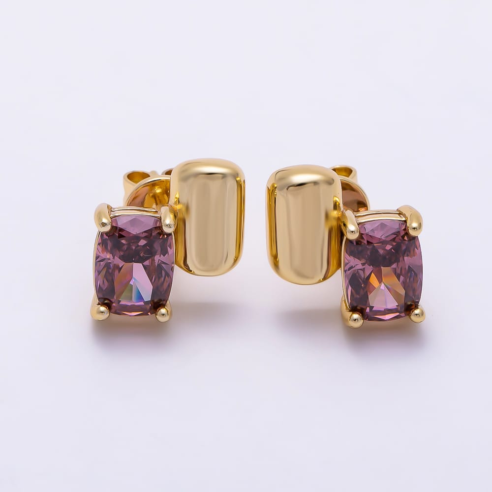 16K Gold Filled 16mm Rectangle Colorful Radiant Cut CZ Solitaire Stud Earrings| Earrings-00898 - Earrings-00902
