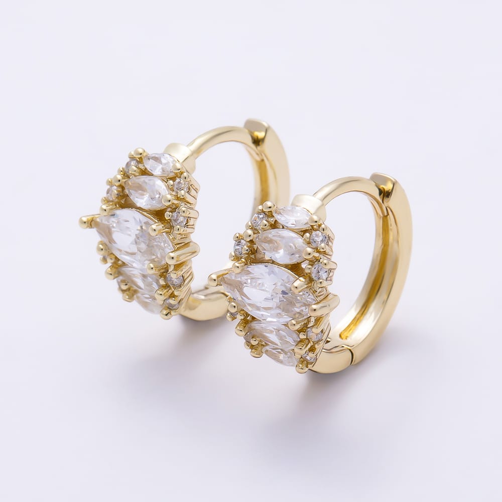 16K Gold Filled 14mm Clear Marquise CZ Cluster Cartilage Huggie Earrings | Earrings-00908