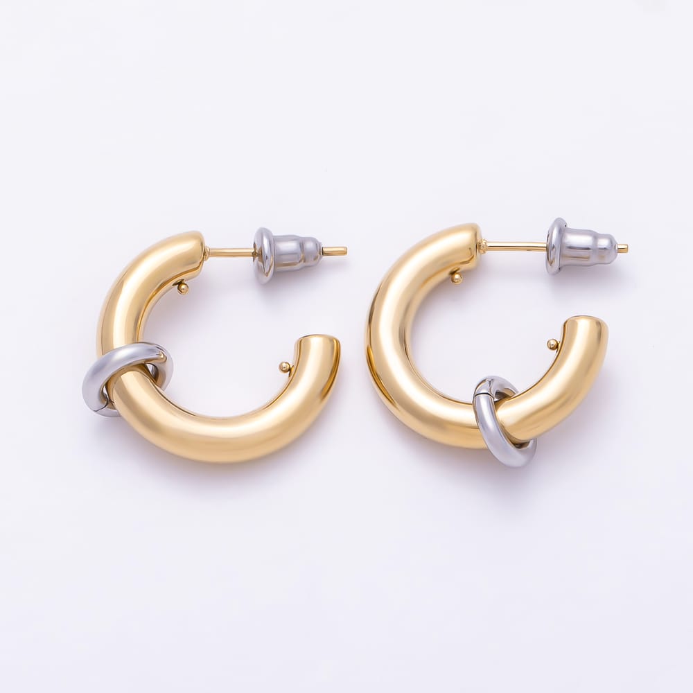 Stainless Steel 20mm Ring Mixed Metal C-Shaped Hoop in Gold & Silver | Earrings-00910 Earrings-00911