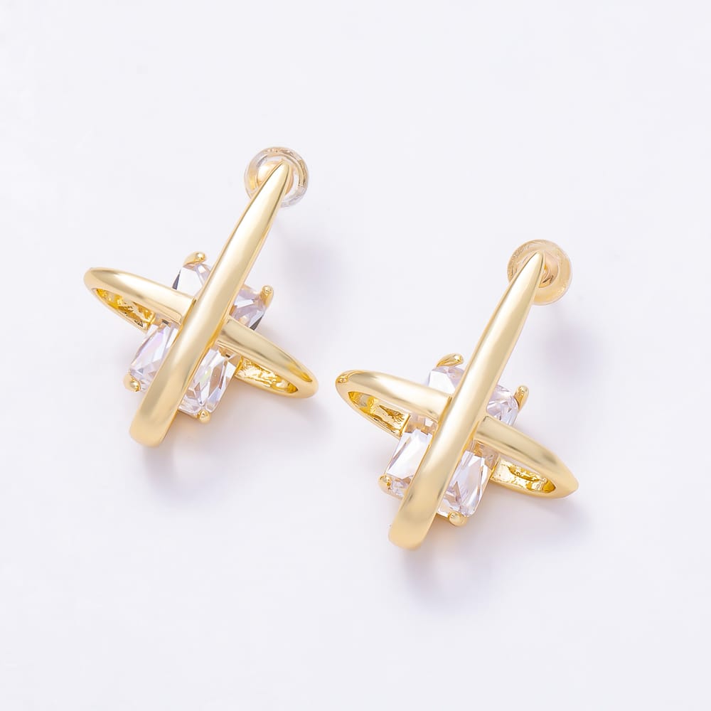 16K Gold Filled 26mm Clear Baguette CZ North Star Stud Earrings | Earrings-00918 -Earrings-00919