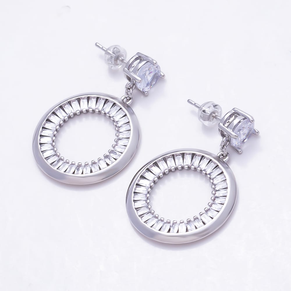 16K Gold Filled 35mm Round Solitaire & Baguette CZ Open Circle Drop Earrings| Earrings-00920 - Earrings-00921