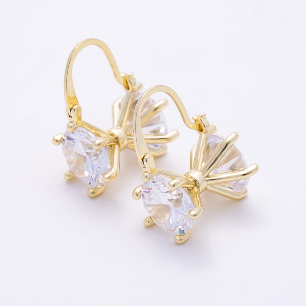 16K Gold Filled 22mm Double Round CZ Bowknot Leverback Earrings| Earrings-00937