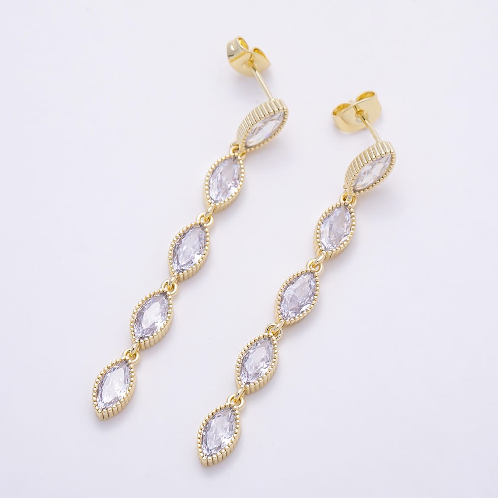 16K Gold Filled 53mm Marquise CZ Statement Dangle Drop Earrings| Earrings-00938