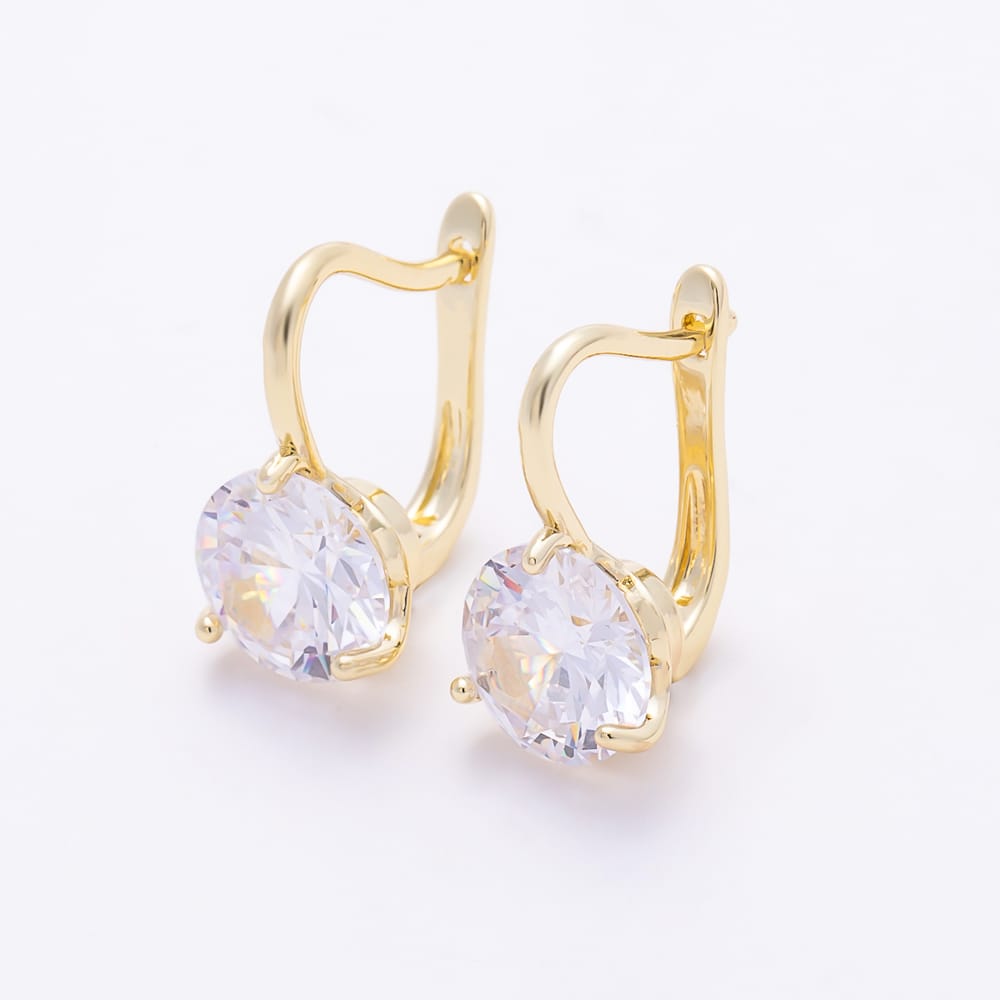 16K Gold Filled 21mm Solitaire Round Clear CZ Lever Back Drop Earrings | Earrings-00940