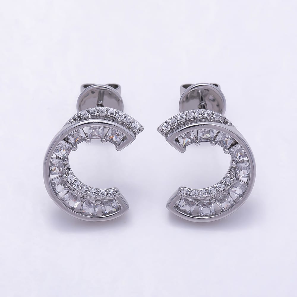16K Gold Filled 16mm Double Row CZ C-Hoop Statement Earrings in Gold & Silver | Earrings-00945 - Earrings-00946