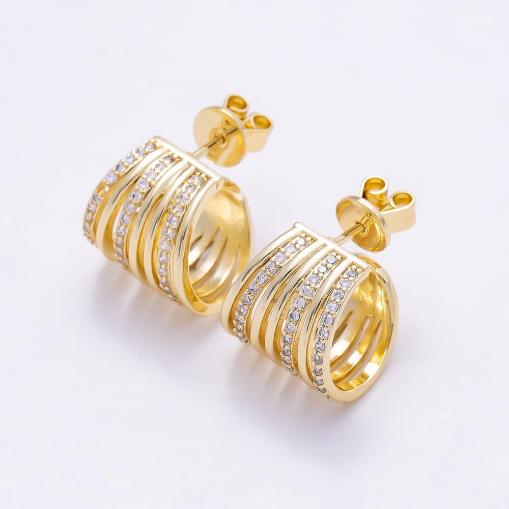 16K Gold Filled 20mm Micro Paved CZ Chunky Multi Row C Hoops Earrings | Earrings-00947 - Earrings-00948