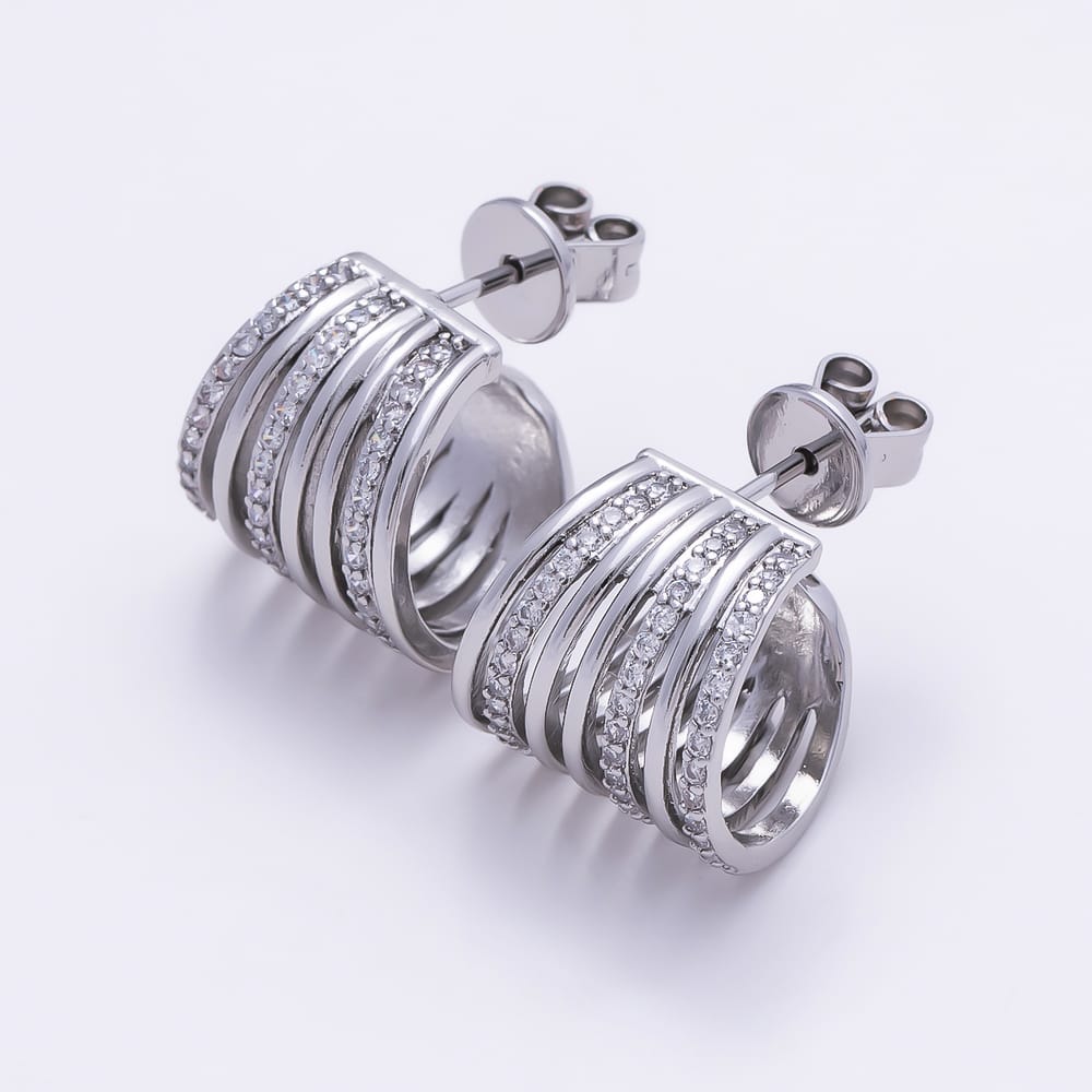 16K Gold Filled 20mm Micro Paved CZ Chunky Multi Row C Hoops Earrings | Earrings-00947 - Earrings-00948