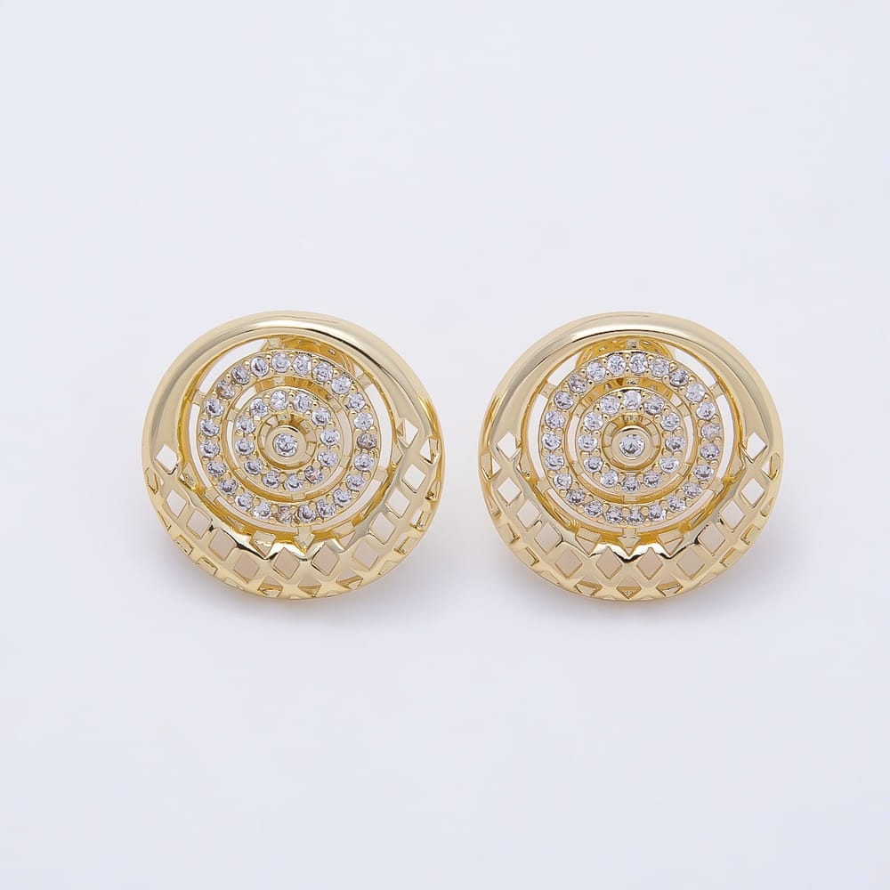 16K Gold Filled 17mm Micro Paved CZ Round Circle Statement Stud Earrings | Earrings-00950