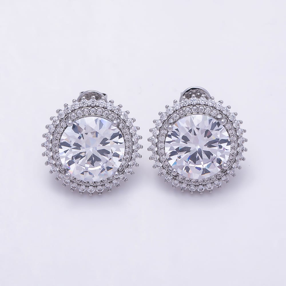 16K Gold Filled 19mm Round Solitaire Double Micro Paved CZ Stud Earrings | Earrings-00961 - Earrings-00962