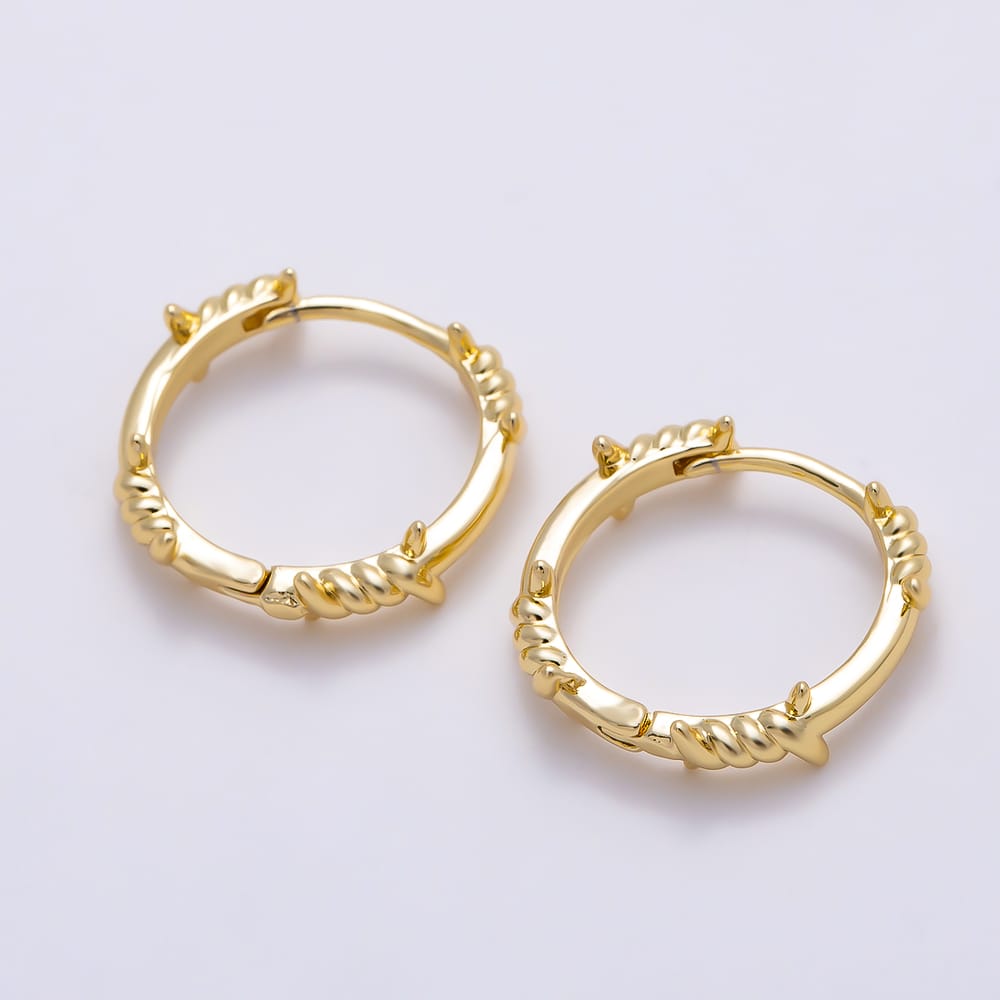 16K Gold Filled 16mm Barbed Wire Huggie Hoop Earrings| Earrings-00964