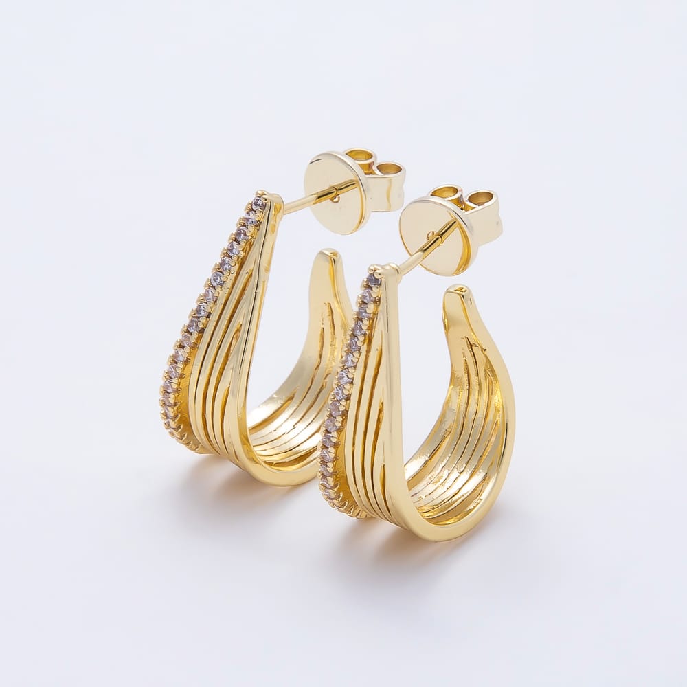 16K Gold Filled 22mm Micro Paved CZ Multi-Strand Teardrop U Shape Earrings| Earrings-00965
