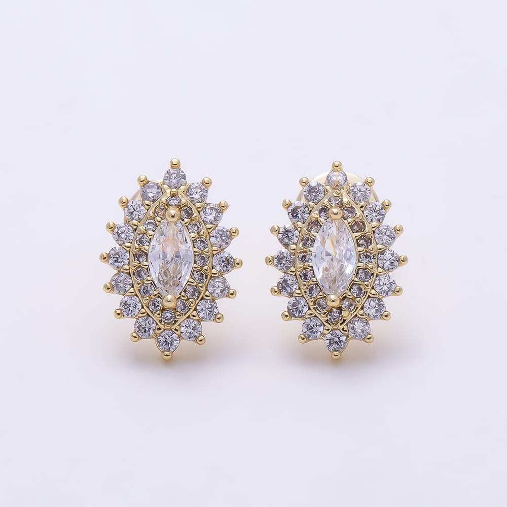16K Gold Filled 16mm Marquise Cut Clear CZ Vintage Double Halo Stud Earrings| Earrings-00966