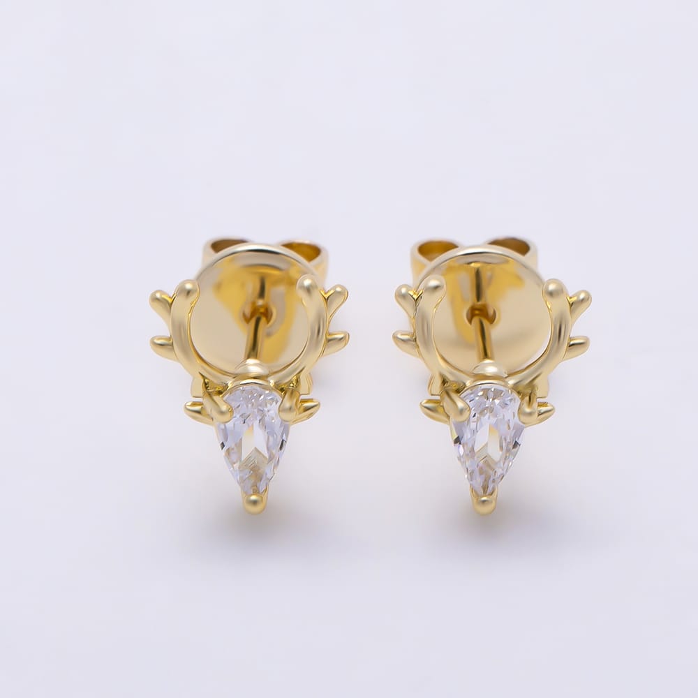 CHRISTMAS HOLIDAYS 16K Gold Filled 10mm Clear CZ Reindeer Mini Stud Earrings | Earrings-00969