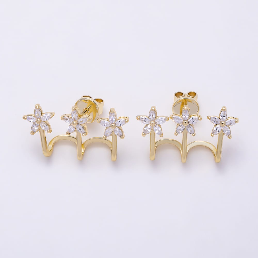 16K Gold Filled 22mm Marquise CZ Triple Flower Stud Earrings| Earrings-00970
