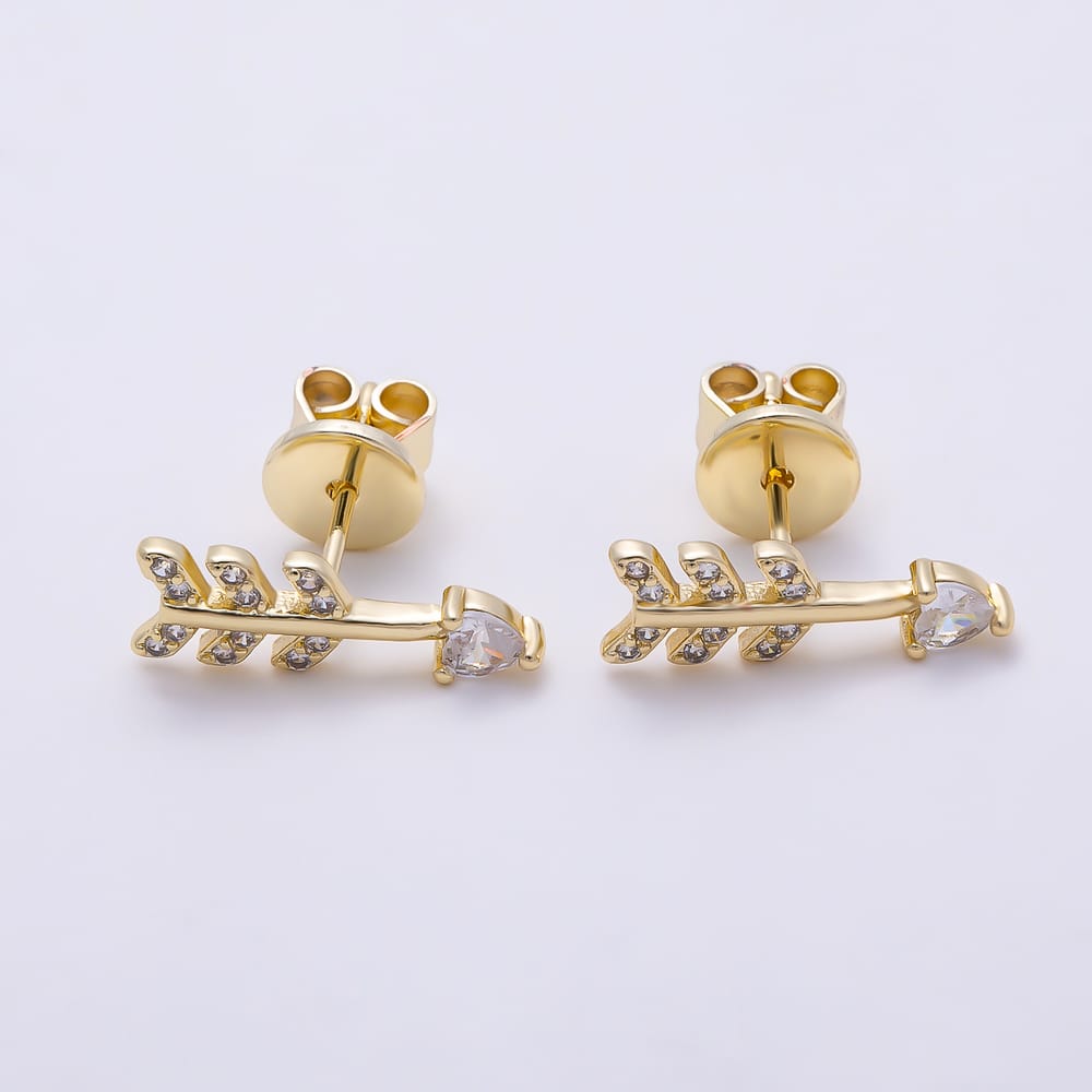 16K Gold Filled 15mm Cupid Arrow Love Heart Cut CZ Stud Earrings| Earrings-00974
