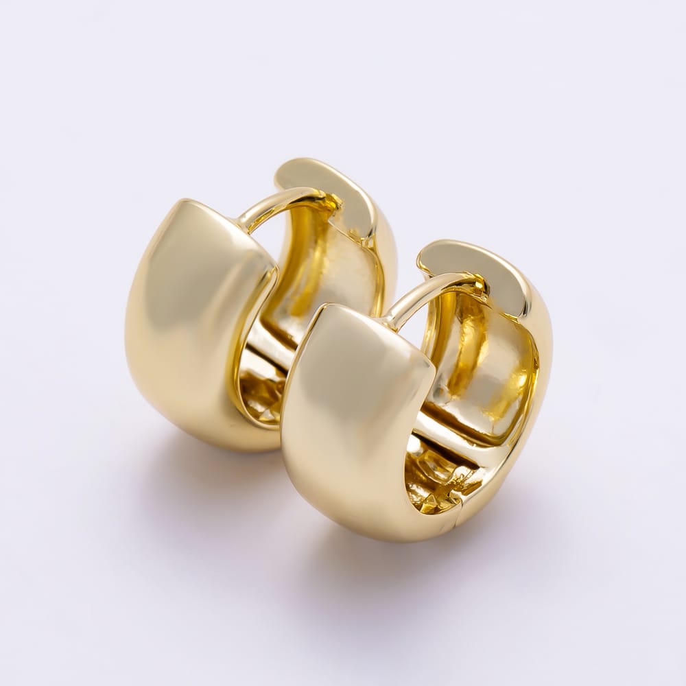 16K Gold Filled 14mm Plain Chunky Wide Dome Huggie Hoop Earrings | Earrings-00978